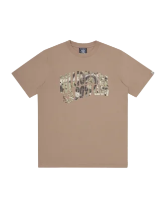Camiseta con logotipo en arco superpuesto con relleno de camuflaje