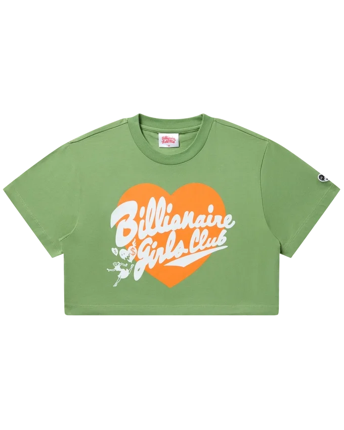 Camiseta corta de mujer con corazón y logotipo en letra cursiva