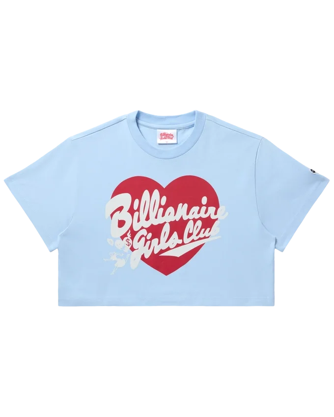 Camiseta corta de mujer con corazón y logotipo en letra cursiva