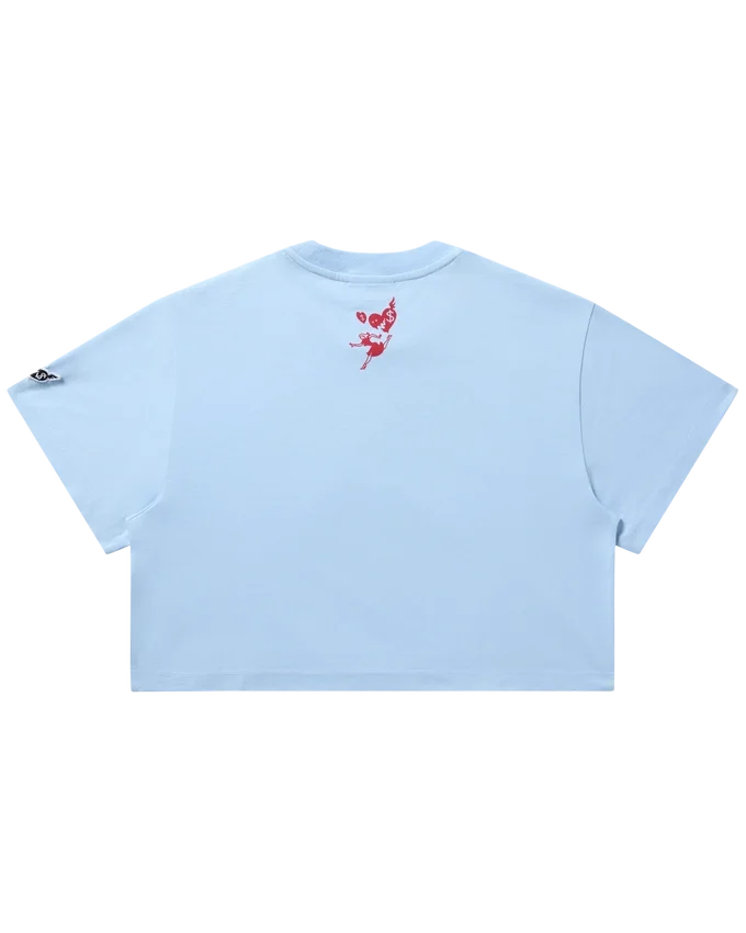 Camiseta corta de mujer con corazón y logotipo en letra cursiva