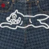Pantalones cortos vaqueros de mujer con estampado de pata de gallo y Running Dog corriendo