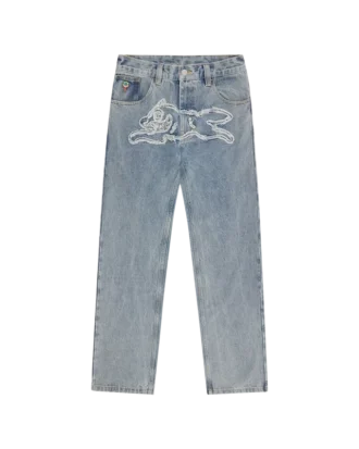 Pantalones vaqueros con aplique de Running Dog y doble bolsillo