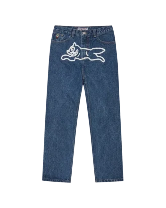 Pantalones vaqueros de doble bolsillo con el perro corriendo
