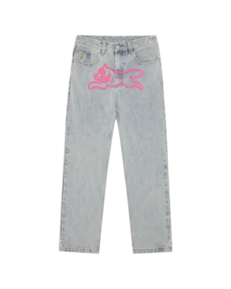 Pantalones vaqueros de doble bolsillo con el perro corriendo