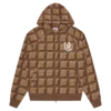 Sudadera con capucha y cremallera de estilo waffle en color chocolate