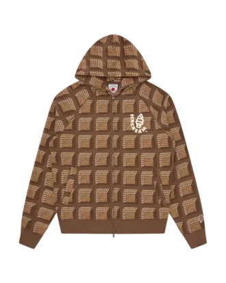 Sudadera con capucha y cremallera de estilo waffle en color chocolate