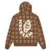 Sudadera con capucha y cremallera de estilo waffle en color chocolate