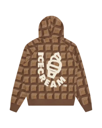 Sudadera con capucha y cremallera de estilo waffle en color chocolate